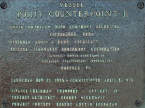 A plaque memorializing those involved in the creation of Point Counterpoint II.